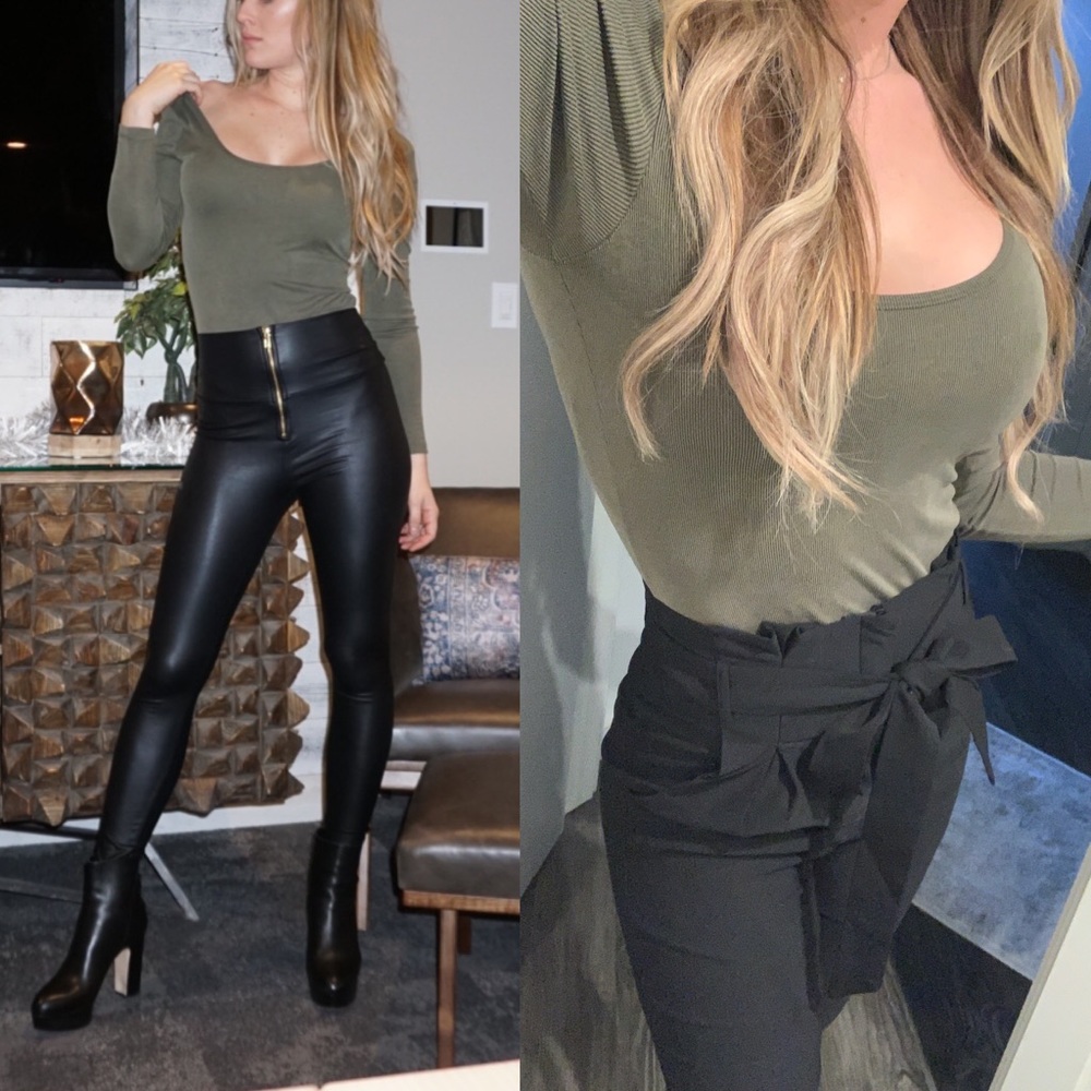 Silky ribbed olive green bodysuit - Picture 2 of 3